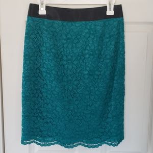 Teal lace pencil skirt